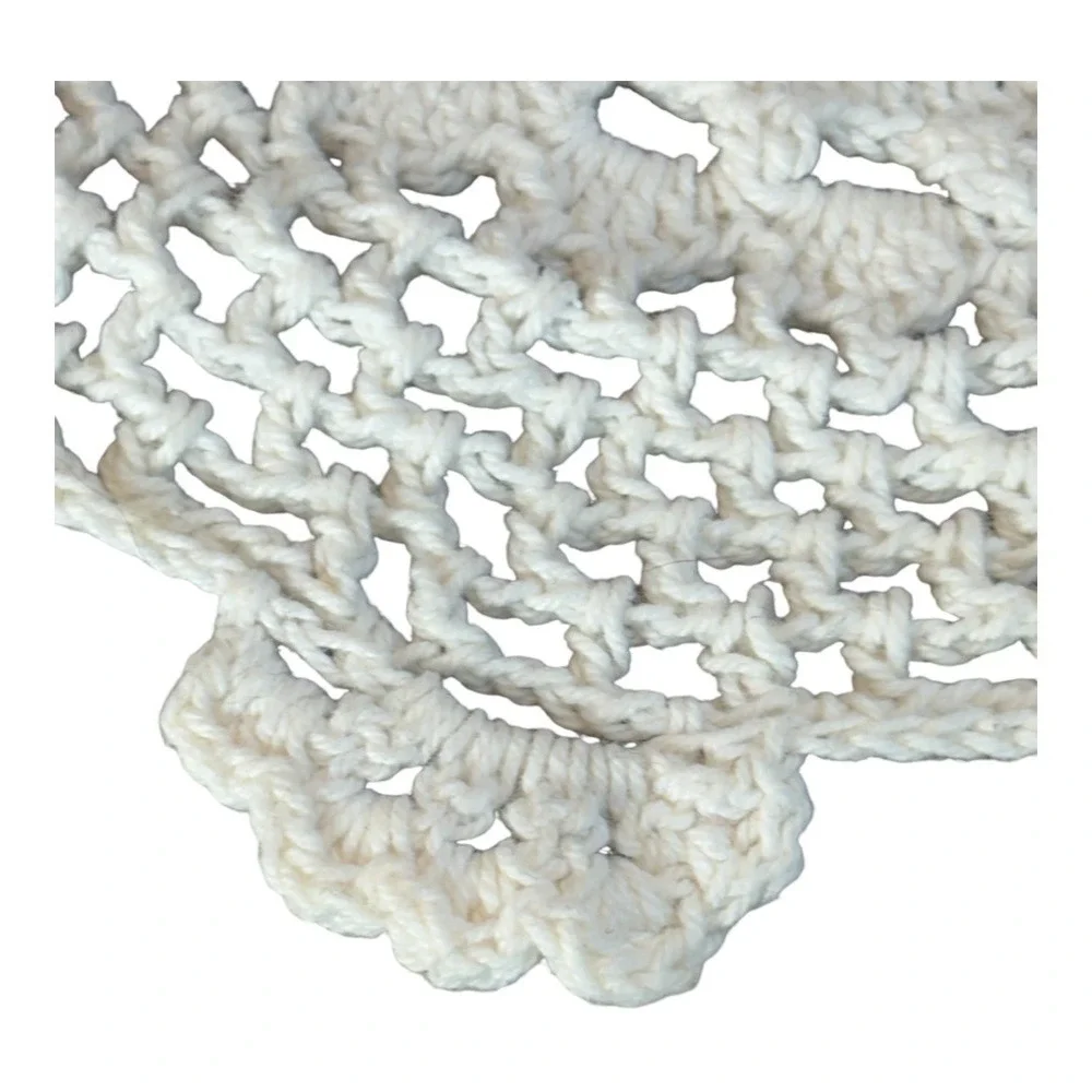 Crochet Doily Small Cream Vintage Handmade Scalloped Lace‎ Round Cottagecore